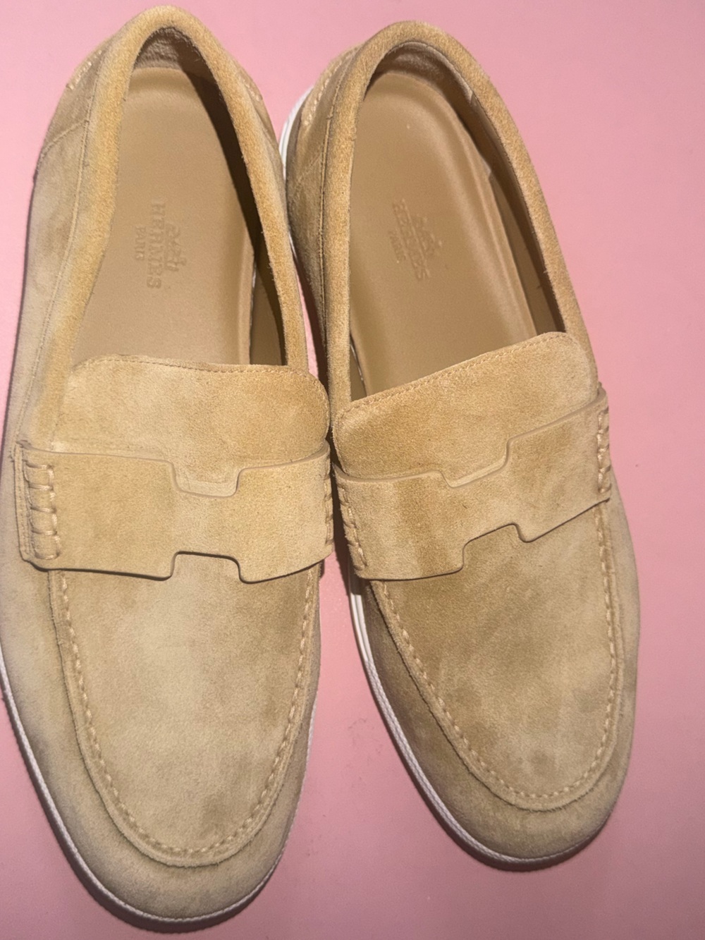 Hermes Beige Suede Penny Loafers for Men